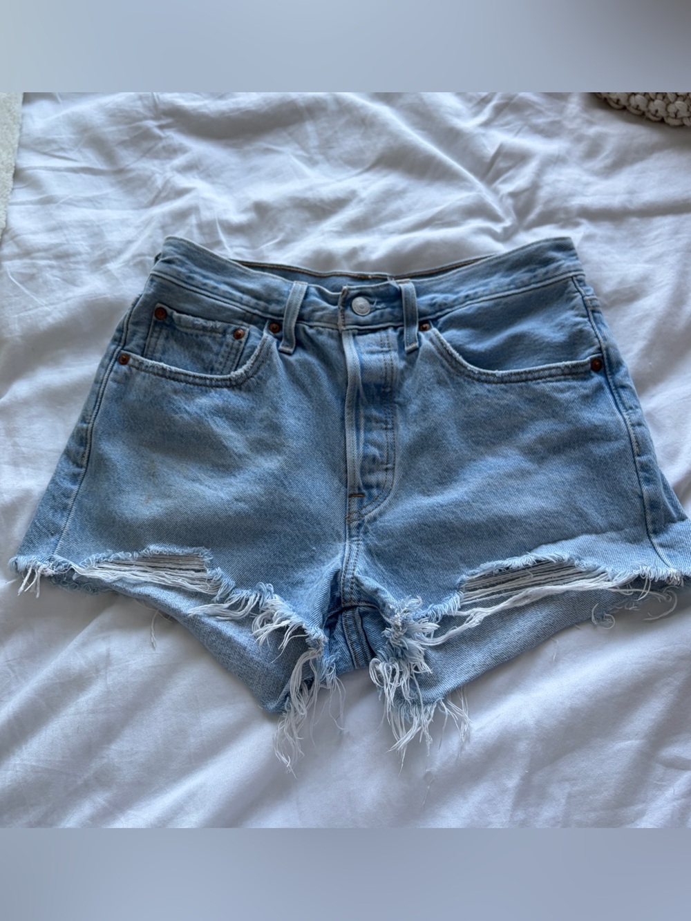 Levi's Light Blue Distressed Denim Cutoff Shorts